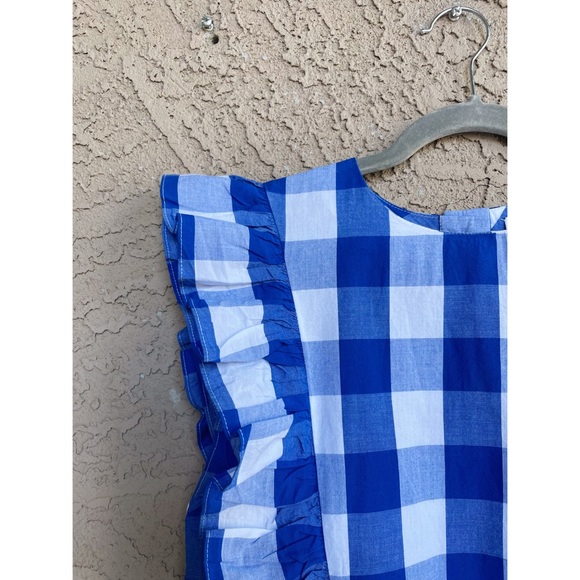 ANTHROPOLOGIE NWT WHIT Blue & White Gingham Checkered Plaid Ruffle Top XS - Picture 7 of 15